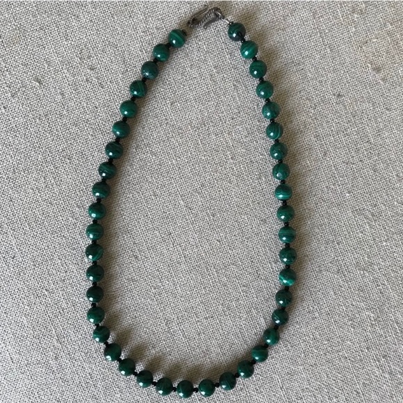 Natural Genuine Malachite Beaded Necklace 16 inch - Picture 2 of 4